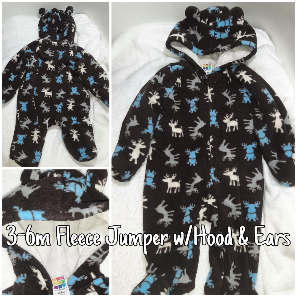 Healthtex One Piece|Unisex Brown Fleece Hooded Zip-up Winter Suit - Ears on Hood
